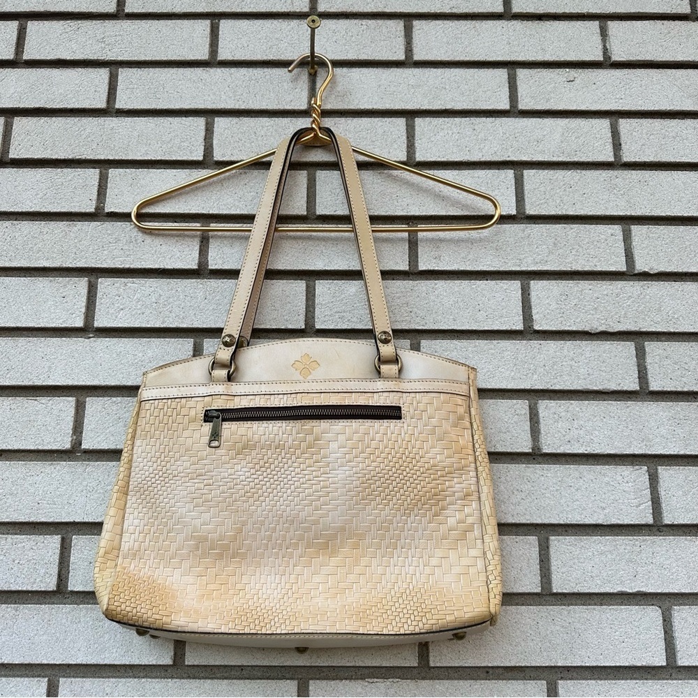 Patricia Nash Woven Leather Poppy Tote Cream Top Zip Studded Shopper Classic